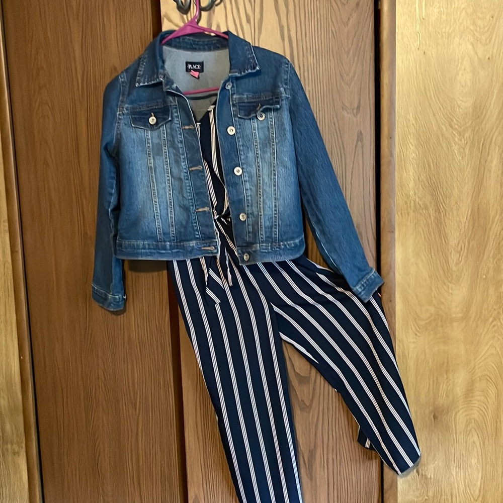Girls Rompers (2) and a Jean jacket- size Large (10/12)